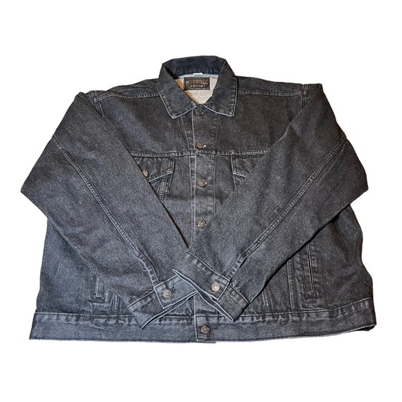 Butterfield Stage Black Acid Wash Long Sleeve Heavy Denim Jacket Men's Size L - Picture 1 of 4
